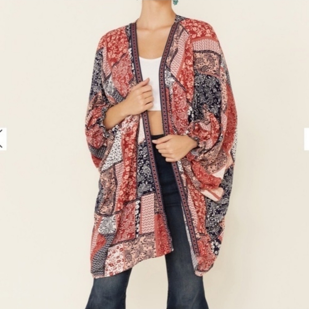 Ariat Red Patchwork Three Quarter Sleeve Boho Bet… - image 1